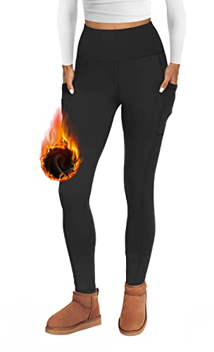 FOTOCITI Thermo Leggings Damen Winter Mit Tasche Thermoleggins Gefütterte Fleece Warme Thermounterwäsche High Waist Lange Sportleggins Yogahose Hose