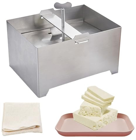 Aisny Tofu Press, Materiali per Tofu Pressa in Acciaio Inossidabile in Kit per Tofu per Uso Alimentare con Piastra e Garza Stampo per Pressa per Tofu per Cucina Produzione di Tofu, 16 x 12 x 9 cm