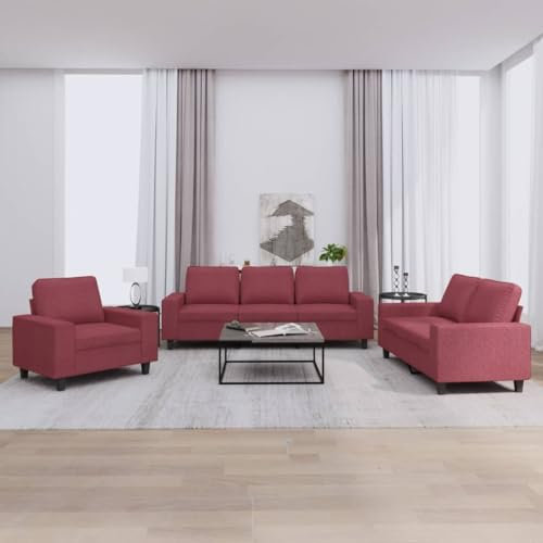 ShGaxin Sofaset 3-delat rött tyg, vardagsrumssoffor, relaxsoffa - 3201872