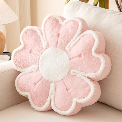 Znhinery Flower Shaped Decorative Throw Pillow Cushion for Bed Couch, Cute Flower Plush Throw Pillows Home Decor Floor Pillow Seating Cushions (Pink, 13.7 Inches)