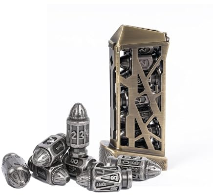 UDIXI Metal DND Bullet Dice Set, 7PCS D&D Bullet Polyhedral Dice Set Nickel | Cool Design, Magazines Container and PU Leather Bag, for Dungeons and Dragons Role Playing Games and Tabletop Games RPG