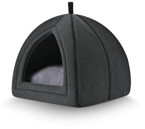 Amazon Basics Cat Cave Bed, 2-in-1 Foldable House for Indoor Cats, with Washable Cushion and Non-Slip Base, 15 x 15 Inches, Small