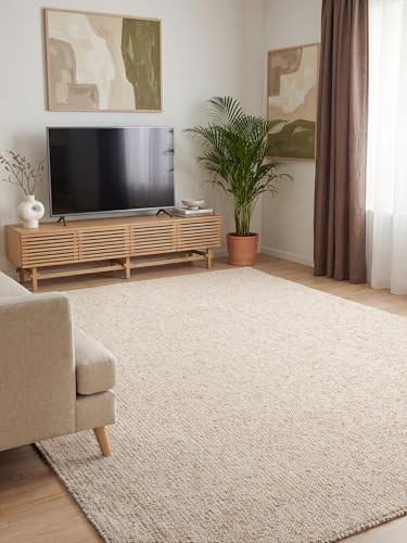 Elle Decoration Rocco - Weicher Flachgewebe Teppich, Maschinen Waschbar, Woll Optik, Langlebig & Nachhaltig, Modern, Skandi Look für Wohnzimmer, Esszimmer, Schlafzimmer, Flur - Creme, 200x290cm