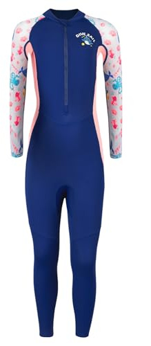SEAUR Girls Swimming Costume Full Body Bathing Suit Kids Swimsuit One Piece Swimwear Long Sleeve Rash Guard for Diving Snorkelling Surfing Navy Blue