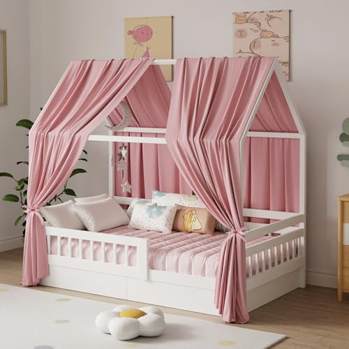 Zdada Baldacchino Per Letto Casa In Mussola Con 2 Pezzi, Decorazione Cameretta Bambine Bambini, 135 X 350 Cm, Colore Rosa