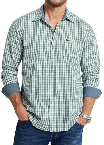 Enlision Chemise a Carreaux Homme Manches Longues Décontractée Chemises Hommes Carreau Bucheron avec Poche Contrastée Col de Casual Fete S-4XL