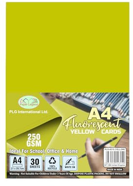 TENLITE A4 Yellow Neon Card – 60 Sheets (2 Pack) | 250GSM Eye-Catching Fluorescent Craft Paper | Recycled, Printer-Friendly Card for Posters, School Projects, Arts & Crafts, Office & Events