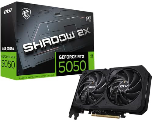 MSI NVIDIA GeForce RTX 5050 8G Shadow 2X OC Carte Graphique - 8 Go GDDR7 (20 GB/s /128 Bits), PCIe 5.0 - Double Ventilateur (2X Ventilateurs TORX 5.0), HDMI 2.1b, DisplayPort 2.1b