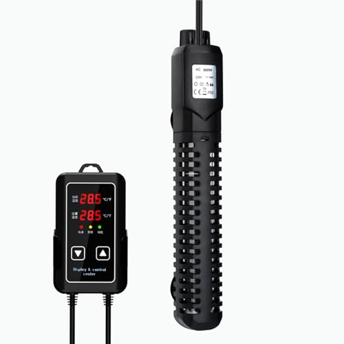 HUIZHOU Calentador para acuarios (15-34 °C), Barra calefactora para acuarios y peceras con Controlador de Temperatura y protección contra sobrecalentamiento (300W)