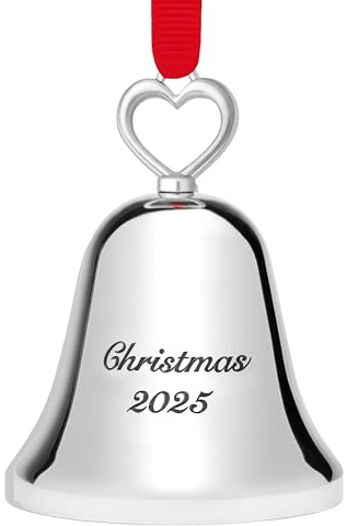 Christmas Bell Ornament 2025 – Elegant Holiday Keepsake with “Christmas 2025” Engraving – Collectible Ornament with Ribbon and Ringing Bell Sound