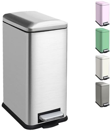 Ullege Mülleimer,17L Abfalleimer mit Pedal,17 Liter Schmaler Treteimer mit Inneneimer,Edelstahl Tretmülleimer für Küche, Wohnzimmer,Silber