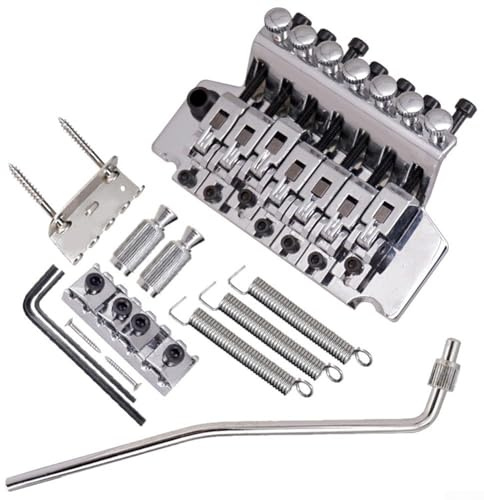 Set ponte tremolo a 7 corde per chitarra elettrica, sistema a doppia chiusura con ponte vibrato in metallo e meccanismo oscillante, piastra di trazione e sella per prestazioni migliorate (argento)