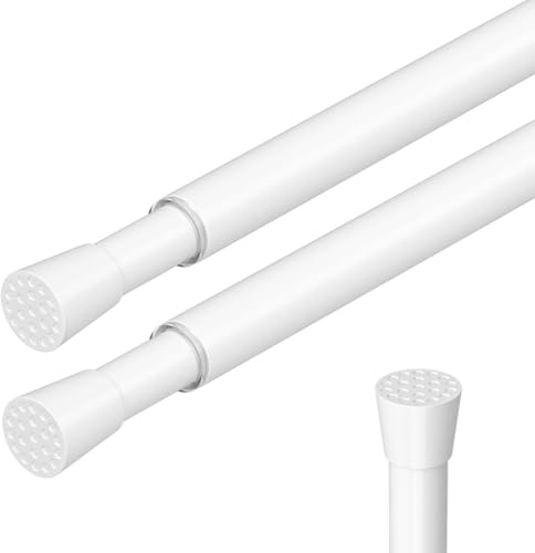2Pcs White Extendable Curtain Poles Tension Rods for Curtains 50-69cm Spring-Loaded No-Drilling Curtain Poles for Small Windows Cupboard Clothes Hanging Adjustable Net Curtain Rod