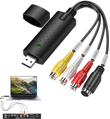 ZFRITP Convertidor VHS a Digital, Video Grabber USB 2.0, Tarjeta De Captura De Vídeo Audio Hi8 VHS a DVD con Conectores RCA/S-Video para Cassette Video, PC, DVD, Windows Xp/7/8/10 Y Mac