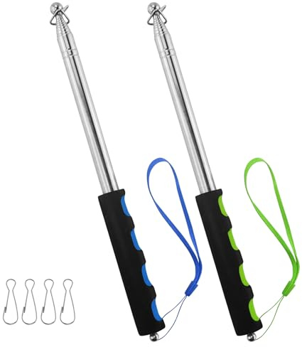 2 Pezzi 2 m Aste Telescopiche Bandiere, Aste Telescopiche in Acciaio Inox con 4 Ganci, Blu e Verde Asta telescopica allungabile,per Viaggi, Campeggio, Guide turistiche