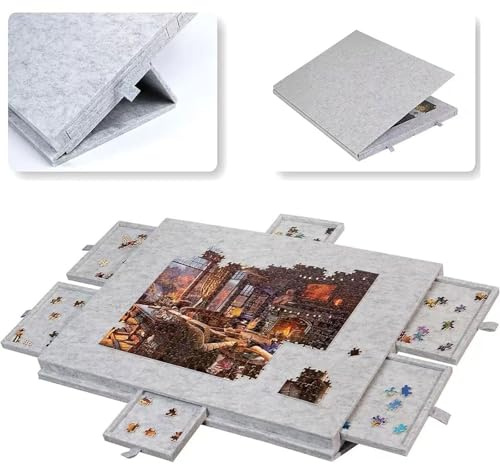 2 I 1 Pusselbräda Med Fällbart Lutbart Bord, Bärbart Pusselbord Med 6 Lådor, Lätt Att Flytta Och Förvara Under Soffan, Present Till Vuxna silver-grey 77 * 53.6 * 4.2cm（1000）