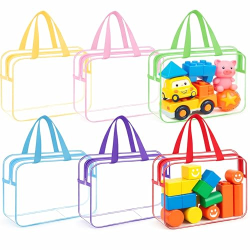 6 Colors Clear Toy Storage Bags: 35x24x18cm Waterproof PVC Organiser Bags