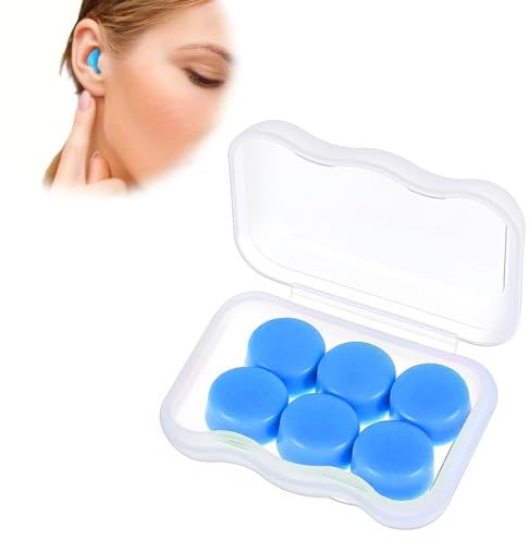 YIPFEN 6 Pares de Tapones para los Oídos de Silicona Reutilizables, Impermeables y con Cancelación de Ruido para Nadar, Dormir, Estudiar y Roncar (Azul)