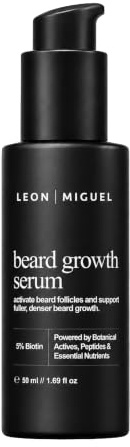 LEON MIGUEL Sérum de barba para hombres con 5% de biotina, romero y ginseng, cuidado de la barba para barba densa y completa, 50 ml