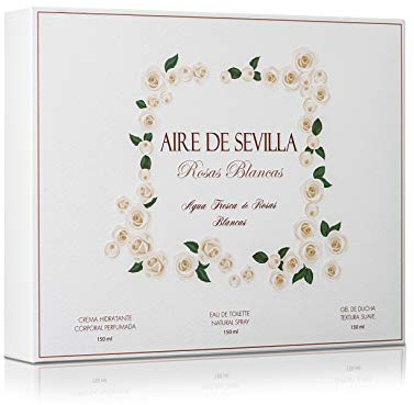 Instituto Español Set Perfume Mujer Rosas Blancas - Aire de Sevilla - EDT, Crema Hidratante, Gel de Ducha