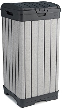 Keter Rockford 38‑Gallon Outdoor Trash Can – Resin Patio Garbage Bin with Locking Lid & Easy‑Clean Drip Tray, Weather‑Resistant Design, Grey
