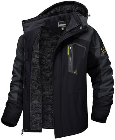 TACVASEN Men's Ski Hiking Jacket Winter Coat Snow Jacket Snowboard Jacket Water Resistant Fleece Softshell Jacket Hooded Coat Grey Black,L
