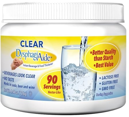 Clear DysphagiAide Thickener Powder, Instant Thickener for Liquids and Food (4.4 oz, 90 Serving), Liquid Thickener for Dysphagia, Drink Thickener and Water Thickener, Nectar Thick Consistency & Honey