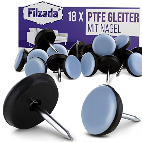 Filzada® 18 Piedini per Mobili in Teflon con Chiodo - Ø 19 mm (Tondo) - Piedini Teflon incl. Viti - Scivoli per Mobili