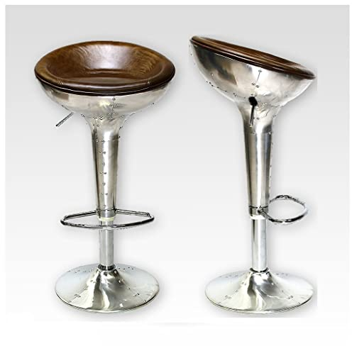 Phoenixarts Vintage Leder Barhocker 2er Set Drehbar und Höhenverstellbar Industrie Design Barstuhl Echtleder Tresen Hocker gepolstert (2, Silber braun)
