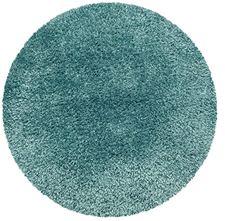 Carpetsale24 Teppich Wohnzimmer Shaggy Einfarbig Design 200 cm Rund Aqua Blau - Hochflor Teppich Schlafzimmer Luxuriöse Kuschelig und Super Weich Langflor 50 mm Florhöhe - Flauschiger Teppich Runder