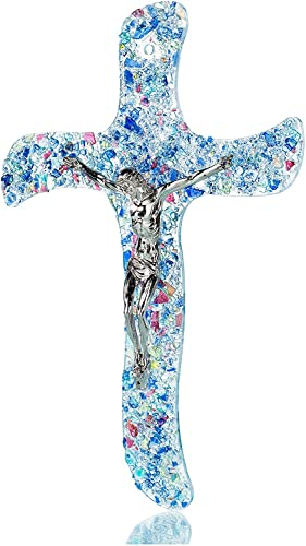 Sospiri Venezia Crucifix Mural en Verre de Murano Croix Religieuse Décorée Objets Venise Idée Cadeau Made in Italy (17x26)