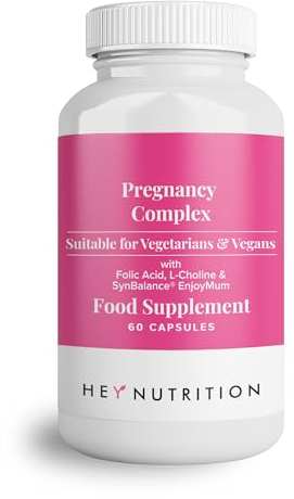 Hey Nutrition Pregnancy Complex Supplement - Suitable for Vegetarians & Vegans - Folic Acid, L-Choline, Iodine, SynBalance® EnjoyMum - Mum & Baby Support - UK Manufactured - Non-GMO - 60 Capsules
