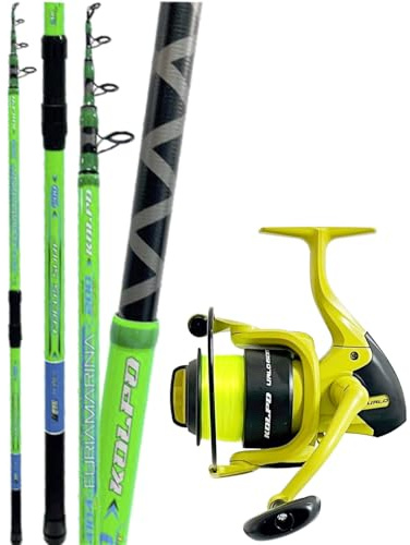 Kolpo Furiamarina 4.10 m Canna da Pesca Surf Casting + Mulinello Urlo 6000 con Filo – Mare, Spiaggia e Costa – Lanci Lunghi e Precisi – Kit Pesca Completo
