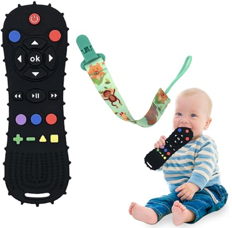 Baby Beißspielzeug,Baby Fernbedienung Beißring,Silikon Zahnungshilfe Baby,Silikon Fernbedienung Zahnungshilfe,Baby Badespielzeug 3 6 9 12 Monate,Silikon Badespielzeug Schwarz