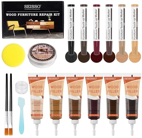 SEISSO Laminat Reparaturset,12 Holz Reparaturstift Set,holzspachtelmasse,Holzkitt,Holz Möbel Reparaturset zum Ausbessern von Kratzern,Rissen,Flecken,Löchern usw,auf Holzmöbeln aller Art(dunkle Farbe)