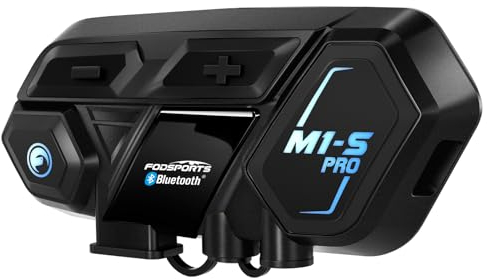 Fodsports M1-S PRO Interfono Moto V2.1, Interfono Casco Moto da 2000m per 8 Motociclisti, 5.0 Bluetooth Auricolare Moto con Condivisione Musicale, Audio Multitasking Cablato, Cancellazione del Rumore