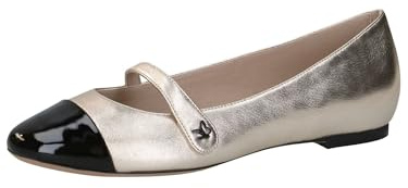 CAPRICE Ballerines Femme en Cuir avec Bride, Noir (Black/Gold), 38,5 EU