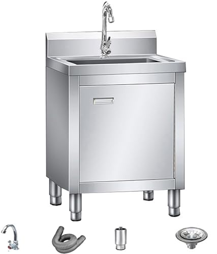 Yuezouikl Lavello da Cucina 1 Vasca,Lavandino Esterno,Mobile Lavabo Bagno con Rubinetto,Mobiletto Sottolavello Cucina,Lavatoio Giardino Campeggio,Lavello Inox per Ristoranti, Negozi,50 * 50 * 80CM