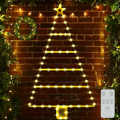 ZQEJEFD julbelysning utomhusbatteri, 90 cm julgransstege Fairy Lights med fjärrkontroll, 8 ljuslägen med timer, LED julstegeljus för fönsterdekoration inomhus utomhus (varmt ljus)