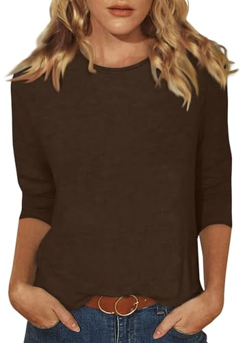 Hauts à Manches 3/4 pour Femmes Light T-Shirt décontracté à col roulé Chemisier de Plage Tunique Unie Trois-Quarts