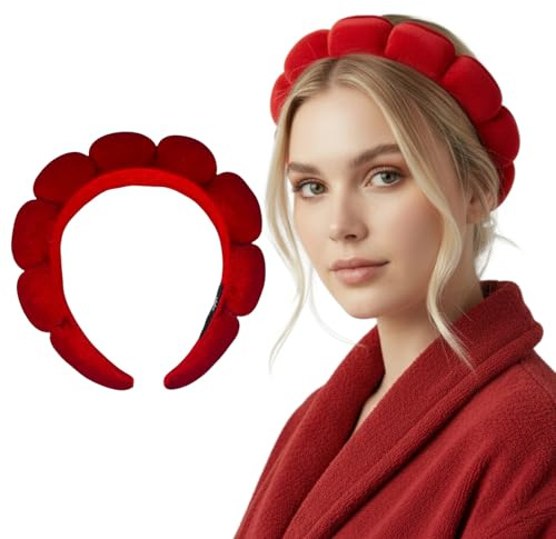 Bottega della Principessa - Diadema de Maquillaje Mujer de Terciopelo para Skincare y Beauty Routine, Accesorio Spa con Estuche de Organza (Rojo)