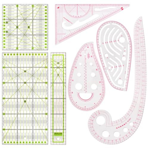 Naapesi 7 Stück Schneider Lineal, Patchwork Dreieck, Lineal nähen, Patchwork Lineal Set, Kurvennähline Set, Kurvenlineal für Musterherstellung, Nählineal Kleidungs Lineal für Nähmesswerkzeuge