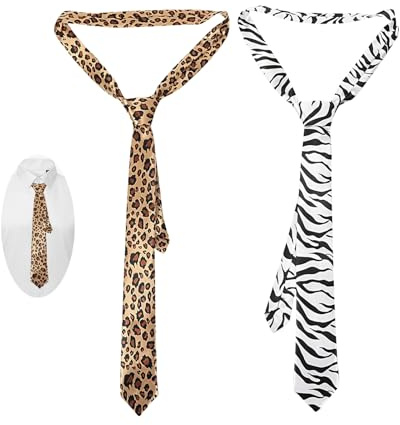 Zerquell 2 Pezzi Cravatte con Stampa Leopardata E Zebra, Cravatta alla Moda per Uomo E Donna, Cravatta Casual Gentleman, Unisex, per Matrimoni, Feste Costumi, Festival, Feste