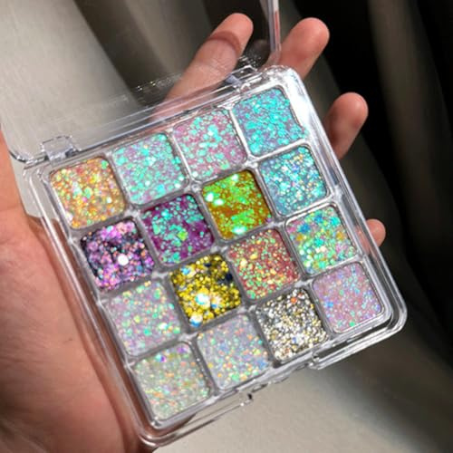 KARLOR Palette de paillettes pour le visage, 16 couleurs, ombre à paupières à paillettes, yeux scintillants, pour le visage, le corps, le maquillage, le carnaval