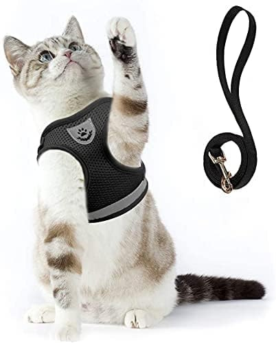 Supet Kattsele okrossbart kattkoppel med sele för katter, mjuk kattväst med koppel för kattungar hundar, chihuahua (S,svart