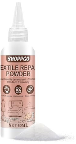 SHOPPGO 60ML Bügelkleber für Textilien,Nähpulver, Nähpulver zum bügeln, Textilkleber Extra Stark für Baumwolle, Kleidung, Hosen, Leinen und Leder, DIY Reparatur, Stark und Weich, Waschbar