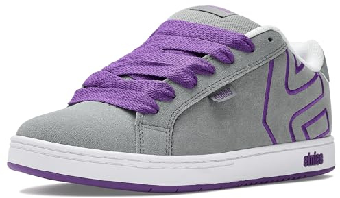 Etnies Fader – klassisk skatearvsstil med trendigt puffigt utseende, förstärkt kupsula, vadderad passform, vardagliga sneakers, grå lila, 38 EU