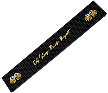 Bar Buddy - Tappetino da bar in gomma | 60 cm x 10 cm x 1 cm | Tappetino per bancone di alta qualità per vetreria, casa, bar, grotta degli uomini, PVC nero antiscivolo, birra e cocktail | Eat Sleep