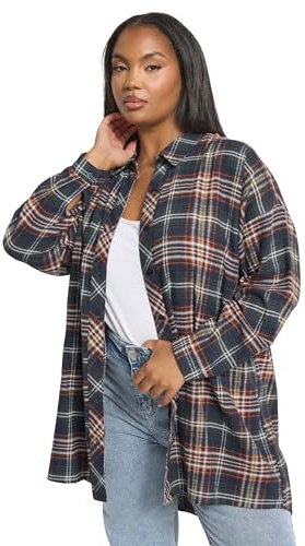 Yours Curve Blue & Red Oversized Check Shirt - Women's - Plus Size Curve