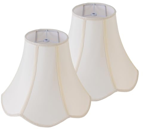 JERHOUS 2 Pcs Scalloped Lamp Shades Cream Scallop Lamp Shade 6.7``Top x 13``Bottom x 10``High(Spider) Morden Bell Lampshade for Table & Bedside Lamp - Faux Silk Fabric